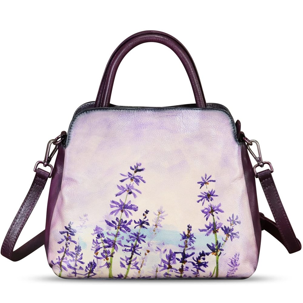 Genuine Leather Handbag Hand Painted Leather Top Handle Satchel :]